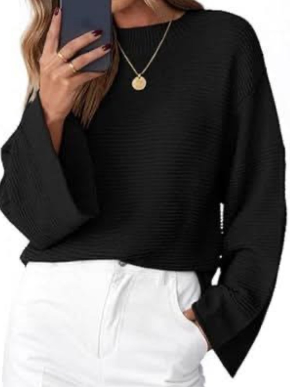 Kirundo Black Oversized Ribbed Knit Crewneck Sweater NWT Size M